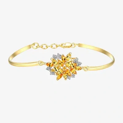 Fine Jewelry Womens Lab Created Yellow Sapphire 18k Gold Over Silver Flower Bangle Bracelet In Transparent