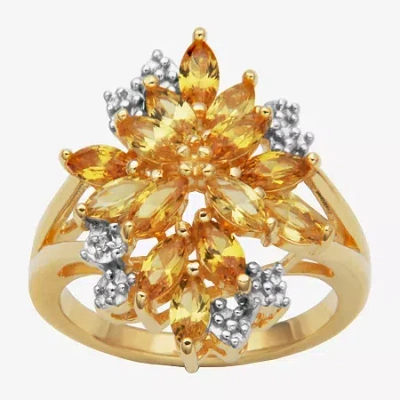 Fine Jewelry Womens Lab Created Yellow Sapphire 18k Gold Over Silver Flower Cocktail Ring In Transparent