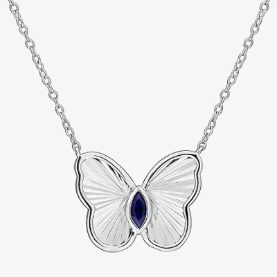 Fine Jewelry Womens Mother Of Pearl & Gemstone Sterling Silver Butterfly Pendant Necklace