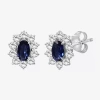 Fine Jewelry Womens Oval-cut Gemstone & 1/2 Ct. T.w. Lab-grown Diamond 10k Gold 9.4mm Stud Earrings