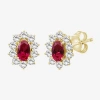 Fine Jewelry Womens Oval-cut Gemstone & 1/2 Ct. T.w. Lab-grown Diamond 10k Gold 9.4mm Stud Earrings In Red