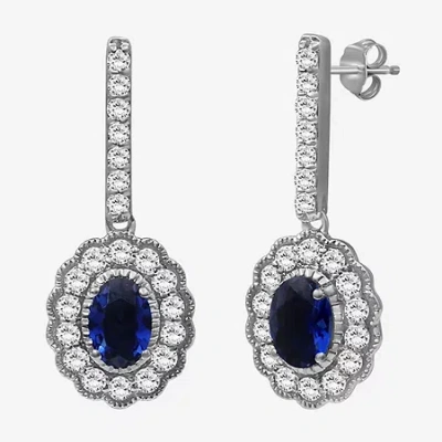 Fine Jewelry Womens Oval-cut Gemstone & 3/4 Ct. T.w. Lab-grown Diamond 10k Gold Drop Earrings