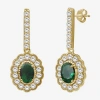 Fine Jewelry Womens Oval-cut Gemstone & 3/4 Ct. T.w. Lab-grown Diamond 10k Gold Drop Earrings In Green