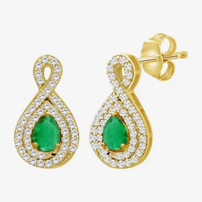 Fine Jewelry Womens Pear-cut Gemstone & 1/4 Ct. T.w. Natural Diamond 10k Gold Drop Earrings In Green