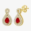 Fine Jewelry Womens Pear-cut Gemstone & 1/4 Ct. T.w. Natural Diamond 10k Gold Drop Earrings In Red