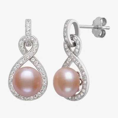 Fine Jewelry Womens Pink Cultured Freshwater Pearl Sterling Silver Infinity Drop Earrings