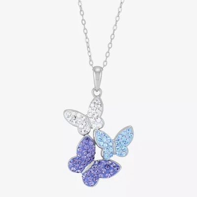 Fine Jewelry Womens Purple Crystal Sterling Silver Butterfly 18 Inch Pendant Necklace