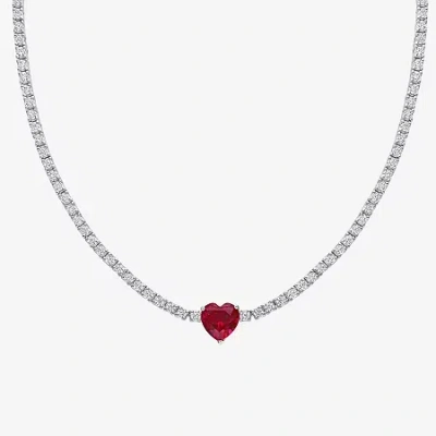 Fine Jewelry Womens Red Ruby Sterling Silver 15 Inch Tennis Necklace In Transparent