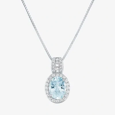 Fine Jewelry Womens Simulated Blue Aquamarine Sterling Silver Oval 18 Inch Pendant Necklace In Transparent