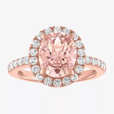 Fine Jewelry Womens Simulated Champagne Morganite 14k Rose Gold Over Silver Cocktail Ring In Pink