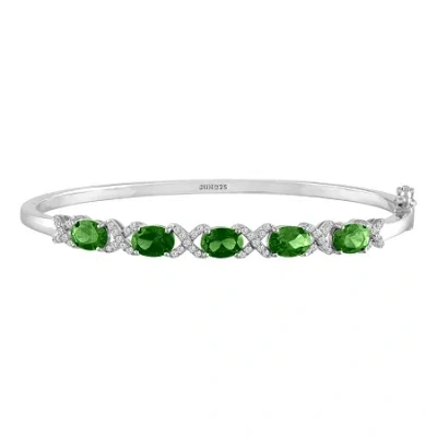 Fine Jewelry Womens Simulated Emerald Sterling Silver Bangle Bracelet In Transparent