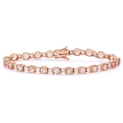 Fine Jewelry Womens Simulated Pink Morganite 14k Rose Gold Over Silver 7.25 Inch Tennis Bracelet In Transparent