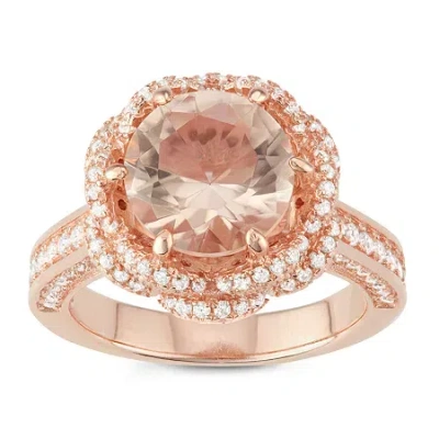 Fine Jewelry Womens Simulated Pink Morganite 14k Rose Gold Over Silver Cocktail Ring