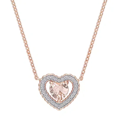 Fine Jewelry Womens Simulated Pink Morganite 18k Rose Gold Over Silver Heart 18 Inch Pendant Necklace In Transparent