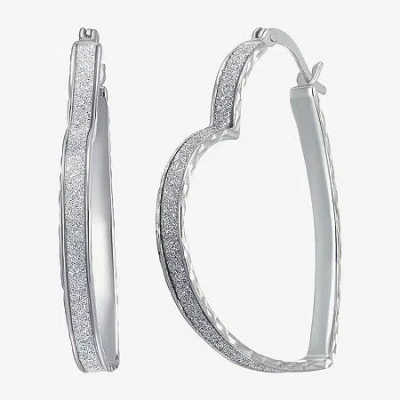 Fine Jewelry Womens Sterling Silver 35mm Heart Hoop Earrings In Transparent