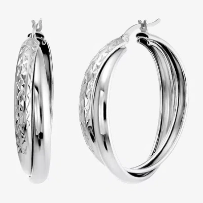 Fine Jewelry Womens Sterling Silver 35mm Round Hoop Earrings In Transparent