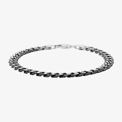 Fine Jewelry Womens Sterling Silver 8 1/2 Inch Solid Curb Chain Bracelet In White