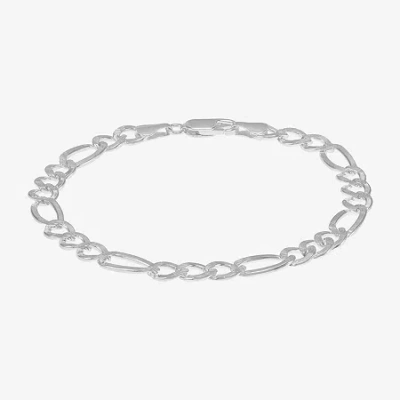 Fine Jewelry Womens Sterling Silver 8 1/2 Inch Solid Figaro Chain Bracelet In White