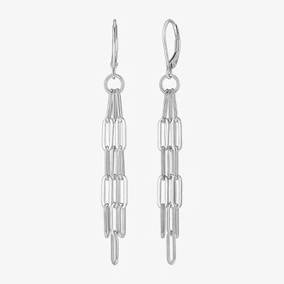 Fine Jewelry Womens Sterling Silver Paperclip Drop Earrings In Transparent