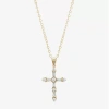 Fine Jewelry Womens White Cubic Zirconia 10k Gold Cross 18 Inch Pendant Necklace In Transparent