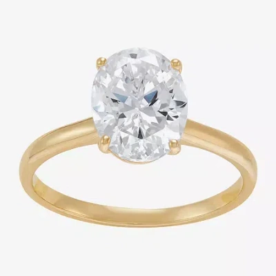 Fine Jewelry Womens White Cubic Zirconia 10k Gold Oval Solitaire Cocktail Ring In Yellow