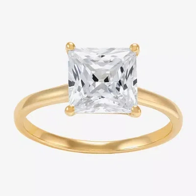 Fine Jewelry Womens White Cubic Zirconia 10k Gold Solitaire Cocktail Ring In Yellow