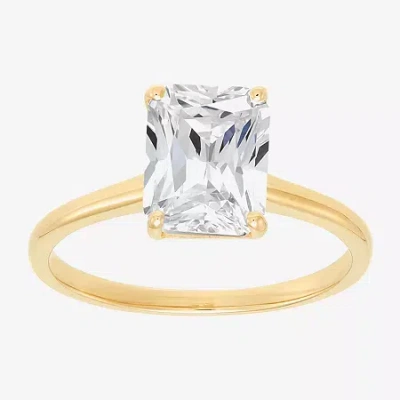 Fine Jewelry Womens White Cubic Zirconia 10k Gold Solitaire Cocktail Ring In Yellow