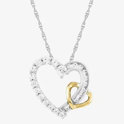 Fine Jewelry Womens White Cubic Zirconia Heart 18 Inch Pendant Necklace In Transparent