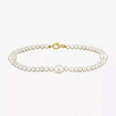Fine Jewelry Womens White Cultured Freshwater Pearl 10k Gold Strand Bracelet In Transparent