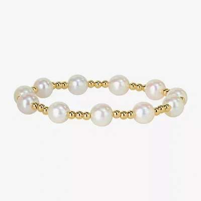 Fine Jewelry Womens White Cultured Freshwater Pearl 10k Gold Stretch Bracelet In Transparent