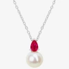 Fine Jewelry Womens White Cultured Freshwater Pearl & Gemstone 18k Gold Over Silver Pendant Necklace In Red