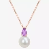Fine Jewelry Womens White Cultured Freshwater Pearl & Gemstone 18k Gold Over Silver Pendant Necklace In Purple