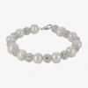 Fine Jewelry Womens White Cultured Freshwater Pearl Sterling Silver Beaded Bracelet