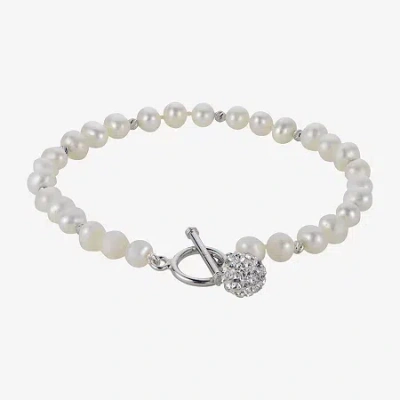 Fine Jewelry Womens White Cultured Freshwater Pearl Sterling Silver Beaded Bracelet In Transparent