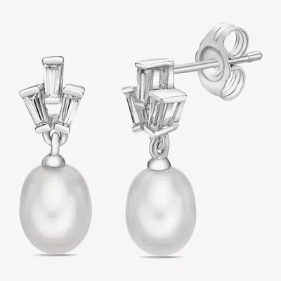 Fine Jewelry Womens White Cultured Freshwater Pearl Sterling Silver Drop Earrings In Transparent