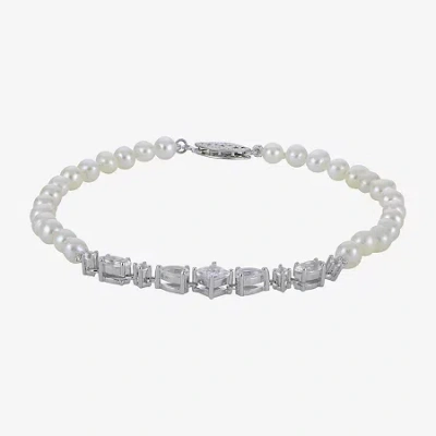 Fine Jewelry Womens White Cultured Freshwater Pearl Sterling Silver Strand Bracelet In Transparent