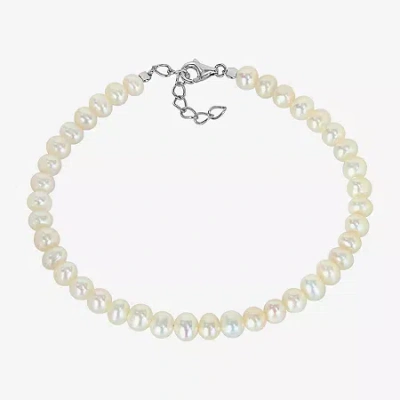 Fine Jewelry Womens White Cultured Freshwater Pearl Sterling Silver Strand Bracelet In Transparent