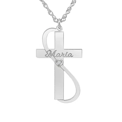 Fine Jewelry Womens White Diamond Accent Personalized Gold Cross Pendant Necklace