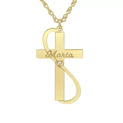 Fine Jewelry Womens White Diamond Accent Personalized Gold Cross Pendant Necklace In Yellow