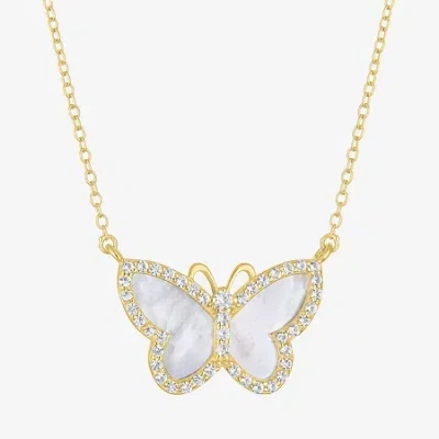 Fine Jewelry Womens White Mother Of Pearl 14k Gold Over Silver Butterfly 16 Inch Pendant Necklace In Transparent