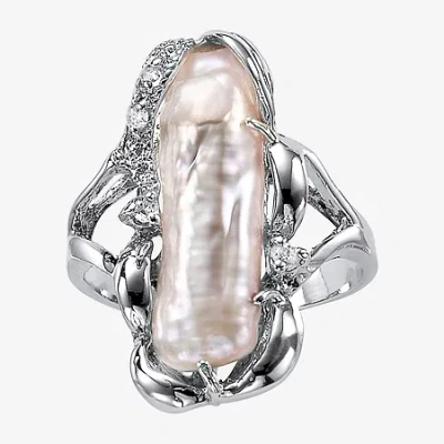 Fine Jewelry Womens White Mother Of Pearl Sterling Silver Oblong Cocktail Ring In Transparent