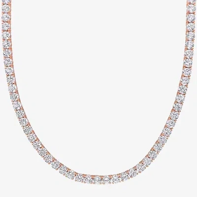 Fine Jewelry Womens White Sapphire 18k Rose Gold Over Silver 17 Inch Tennis Necklace In Transparent