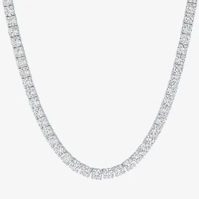 Fine Jewelry Womens White Sapphire Sterling Silver 18 Inch Tennis Necklace In Transparent