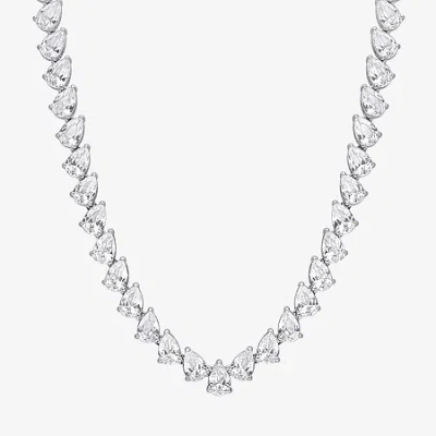 Fine Jewelry Womens White Sapphire Sterling Silver 18 Inch Tennis Necklace In Transparent