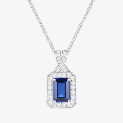 Fine Jewelry Yes Please! Womens Lab Created Blue Sapphire Sterling Silver 18 Inch Pendant Necklace In Transparent