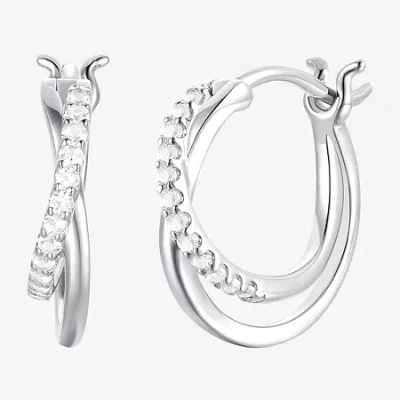 Fine Jewelry Yes Please! Womens Lab Created White Sapphire Sterling Silver 14.5mm Hoop Earrings