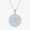 Fine Jewelry Zodiac Lab Created White Sapphire Sterling Silver Round 16 Inch Pendant Necklace