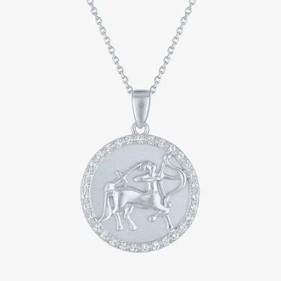 Fine Jewelry Zodiac Lab Created White Sapphire Sterling Silver Round 16 Inch Pendant Necklace
