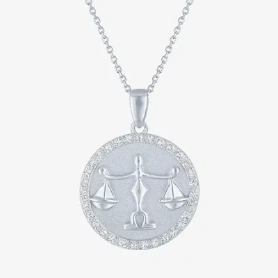 Fine Jewelry Zodiac Lab Created White Sapphire Sterling Silver Round 16 Inch Pendant Necklace