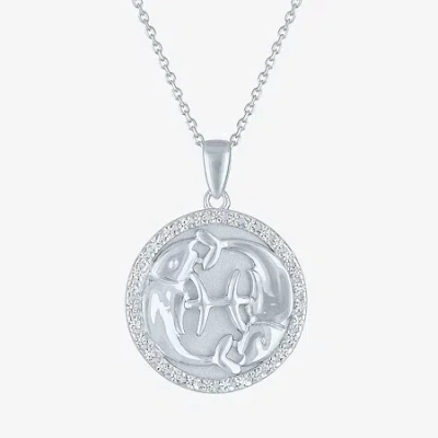 Fine Jewelry Zodiac Lab Created White Sapphire Sterling Silver Round 16 Inch Pendant Necklace
